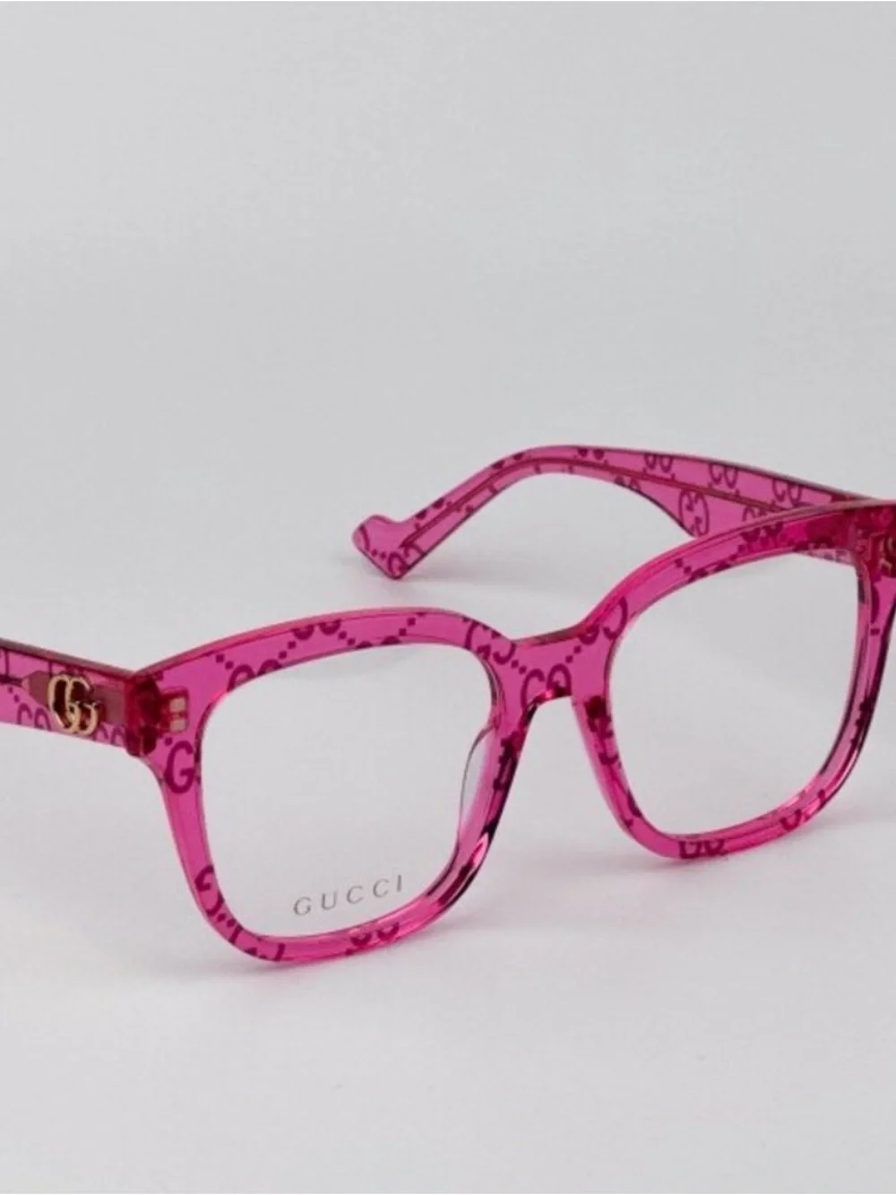 Gucci Hot Pink Transparent GG Square Optical Glasses